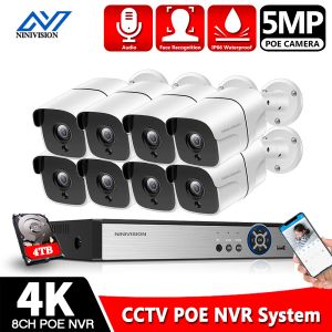 System H.265 8CH 1080P 5MP POE NVR Kit AI Human Detection 5.0MP POE IP Camera Outdoor Waterproof P2P CCTV Audio Video Surveillance Set