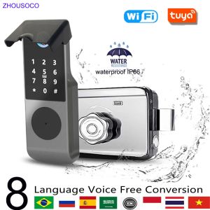 Lock Tuya Wifi Waterproof Smart Door Lock Outdoor Garden Fingerprint Lock Card Code Key Remote Unlock Keyless Access Electronic Lock