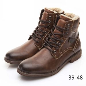 Boots Men Boots 2020 Winter Lace Up Vintage Plush Keep Warm Ankle Snow Boots Men Footwear Leather Casual Shoes Botas Hombre Size 3948