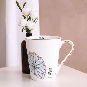 Becher großer Kapazität Keramik Wasser Tasse Büro Frühstück Nachmittag Tee Einfacher Knochen China Gold Rand Tasse Tasse