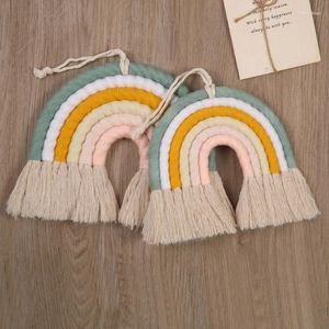 Dekorativa figurer Kids Nursery Room Decor Handgjorda Weaving Rainbow Wall Hang Home Decoration X4ye