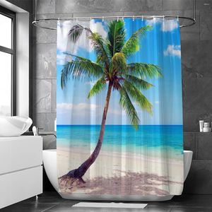 Zasłony prysznicowe 1PCS Piękne plażowe drzewo kokosowe wodoodporne zasłony Raj Summer Island Dekoracja łazienki z 12 plastikowymi haczykami