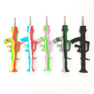 Fábrica Ak47 Shape Silicone Dab Kit de coletor de fumaça portátil de fumaça com titânio Dab Straw Oil Rig6622616