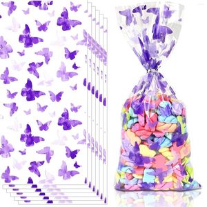 Enrolamento de presentes 30/100pcs Bolsa de borboleta Flores roxas papel suprimentos de decors para meninas infantil favores de festa temática