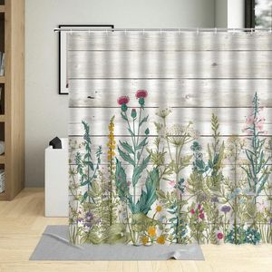 Shower Curtains Plant Series Curtain Spring Flower Print Bathroom Decor Waterproof Fabric For Living Room Hanging With Hooks