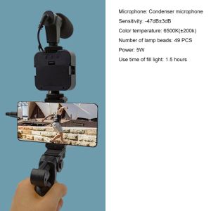 Monopods Smartphone Video Kit Microphone Bracket Telefonhållare LED Selfie Photography Lighting Tative Recording Handtag