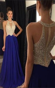 Elegant Scoop Sheer Neck Beading Bodice Nude and Royal Blue Irregular Waistline Formal Evening Dress Masque Pageant Queen Dress Li3539905