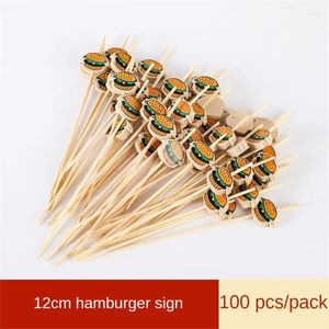 Forks 12 cm Einweghamburger Sticks Vergnügungsdekorative Bambusspieße für Sandwich -Dekoration Haushaltsprodukte