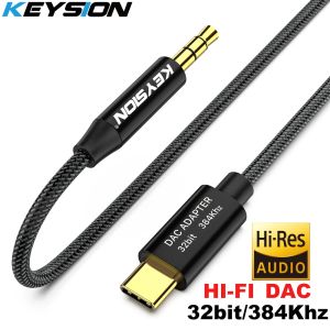 Amplifier KEYSION HIFI DAC Earphone Amplifier USB Type C to AUX Speaker Cable Adapter 32bit 384kHz HD Digital Decoder Car Audio Input Cord