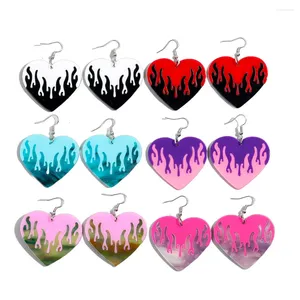 Kolczyki Dangle Fishsheep Trendy akrylowy płomień serce kropla do kobiet 2 kolory różowe miłosne modne prezenty biżuterii