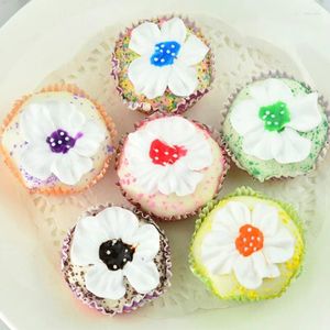 Decorative Flowers 6pcs/lot PU Model Simulation Lace Matcha Paper Cupcakes Cake Pography Props Furnishing Articles Fridge Magnets