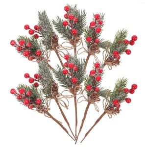 Flores decorativas 10 PCs Berry Faux Plant Plant Artificial Evergreen Branches Simulation Pine Decor