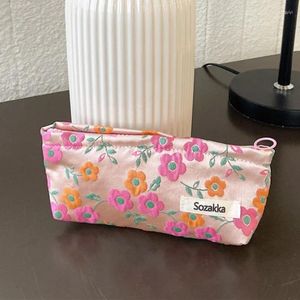 Bolsas de cosméticos coreanos em 3D estampos de flores estampadas de bolsa Lápis Viagem Floral Batom de maquiagem fofo Bolsa de armazenamento de maquiagem