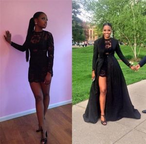 Sexy Black Lace Due pezzi abiti da ballo da ballo a maniche lunghe Abiti da sera per pavimenti per cappotto staccabile 2019 abiti da concorso africano