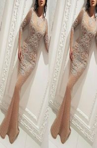 Yousef aljasmi charbel zoe långärmad klänningar kvällskläder lyxig pärlstav guld prom klänning sjöjungfru aftonkändis formal DR1123833