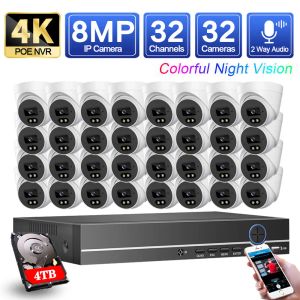 System H.265 Xmeye CCTV NVR System 32Ch 4K AI Colorful Night Outdoor Poe IP Camera 8MP Tway Audio Video Security Camera Kit 16ch