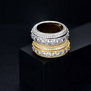 JR06 OEM/ODM Juwelierfabrik Großhandel Großhandel vereisert Moissanit Diamond Real Gold Plated 925 Sterling Silber Herren Hip Hop Ring
