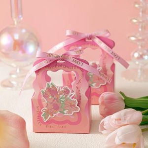Wrap regalo 50 pezzi/lotto squisito floreale Florel Candy Box multicolore opzionale Opzionale Wavy Piccola carta da imballaggio portatile con nastro
