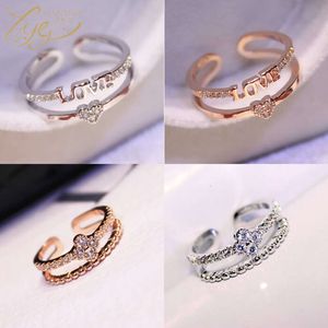 Корейская версия Love Love Double Layered Ring для женщин с модным и минималистским открытием, бриллиантовая инкрустация четырех листовых клевер геометрия браслета