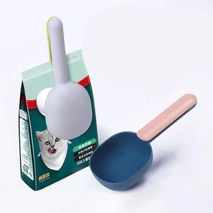 Dog Foop Scoop Multifuncional Pet Feeding Spoon com clipe de clipe de alimentos de gato de plástico de clipe dedicado colher de medição