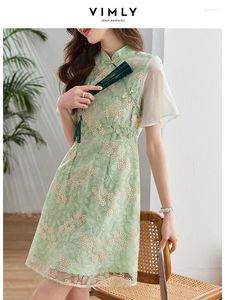 Sukienki imprezowe Vimly Summer Ulepszona sukienka Cheongsam Qipao dla kobiet 2024 Style w stylu chińskim haftem kwiecistą szczupła pasa mini linia mini