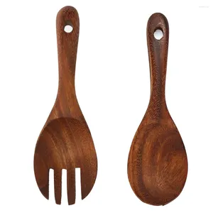 Flatware Sets Spoons Tableware 2pcs Wooden Natural Fork Cooking Utensils Kitchen Large Gardget