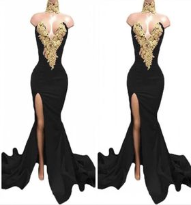 Black Long Split Prom Dresses 2020 Formal Evening Party Pageant -klänningar Afrikansk klänning High Neck Mermaid Plus Size Custom Made6817986