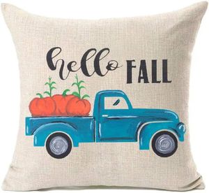 Pillow Autumn Decorative Pumpkin Truck Case Home Cover. Linen Square Cover 45x45