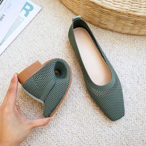 Casual Shoes Women Solid Mesh Summer Breathable Square Toe Hollow Weaving Comfort Light Soft Walkers Flats Zapatos De Mujer