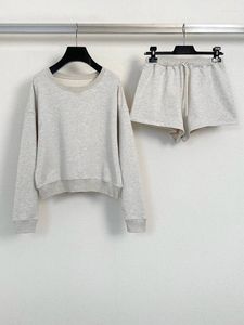 Women's Tracksuits Light Grey Sweatshirt And Shorts Set For Women High Quality Cotton Casual Outfit O-Neck Pullovers 2 Piece Suits Lady