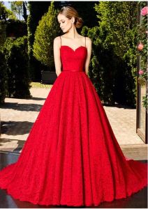 Klänningar delikat spets spaghettiband aline röda bröllopsklänningar med bältes älskling kvinnor elegant koloful brudklänningar med färg custo