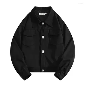 Мужские куртки Flight Simple Fashion Black Jacket Women Turndown Colllar Одиночная грудь с длинными рукавами