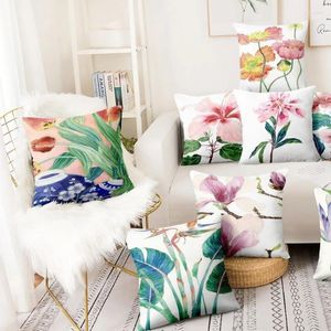 Kudde hem dekoration tropisk palmblad och foral målning tryck kuddväskan akvarell blommor dekorativa kuddar 17in