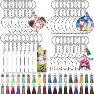 Chaveiros 144pcs acrílico em branco Clear Keychain com borla de couro para projetos de vinil sublimação ornamento tags diy personalizados