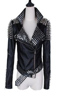 Leather Jacket Women Punk Rivets Studded Motorcycle Leather Spiked Jackets 2017 Spring Classic Heavy Metal Rivets8194656