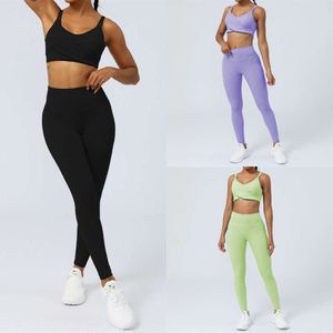 Lu Align Outfits Seamless Align Summer Gym Set Top Women Workout Clothes 2 Pieces Sport Lemons Suits Fitness Bra High Waist Leggings Running Lemon Woman Lady