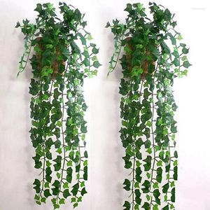 Flores decorativas de 250 cm de plantas verdes artificiais penduradas folhas de hera Fake Vine Home Garden Wall Party Decoração