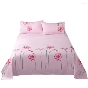 Bedding define lençóis de lótus bordados de lótus bordados de três peças (1 lençol plano 2 fronhas) para rosa em casa