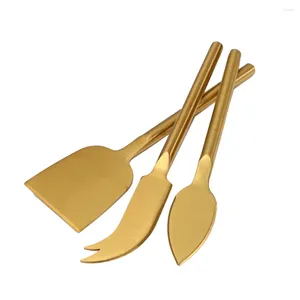Messer Jaswehome 3pcs Gold plattiert Edelstahl -Käse -Messer -Set Titan -Besteck Hochzeitstorte Slicer Cutter Spreader