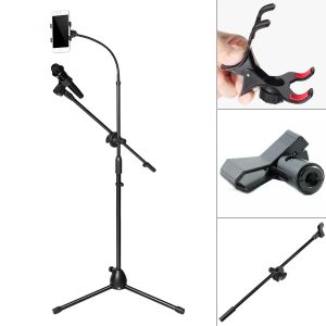 Monopods Telescopic Microphone Floor Tripod Flexible Mobile Phone Holder Clip Swing Boom Stage Bracket Microphone Holder Stand