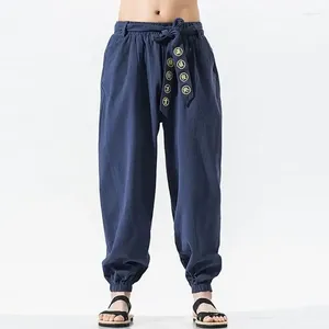 Herrenhose Männer Hippie Harem Baggy Leinen Boho Yoga Casual Drop -Schritthose Jogger mit elastischer Taille