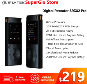 Recorder iFLYTEK SR302 Pro Professional Digital Voice Recorder with 6 Microphone 2GB/32GB Offline Transcription Pen Sound Recorder Driver