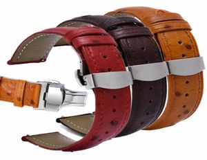 Titta på Bands Watchband First Layer Doubleided Leather Strap 20mm 22mm Band rostfritt stål Butterfly Clasp Ostrich mönster7619896