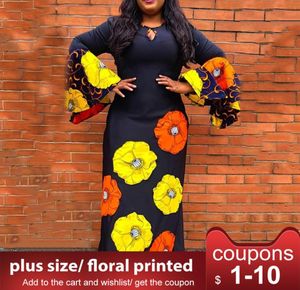 Afrikaner Loose Women Plus Size Flare Sleeve Floral Print Aline Kleid Lange Maxi weibliche Kleider Robe Vestiods Elegant LJ2008188676438