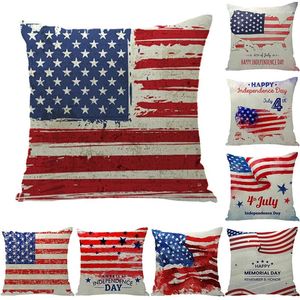 Kudde 4 juli USA Independence Day Cover för Office Soffa American Flag Pillows Home Decor Throw Case 45x45cm