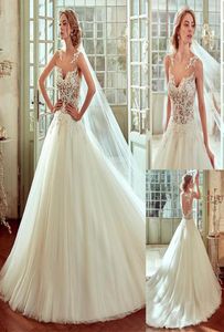 Tulle glamour in raso Bateau scollo a pizzo abiti da sposa con appliques in pizzo perline abiti da sposa Vestitido de noiv1947995