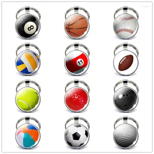 Keychains Fashion Sports Keychain Chain Chain Chain Ring Football Basketball Golf Ball Keyring para presentes favoritos do Sportsman