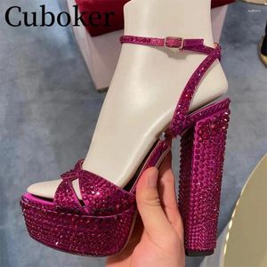 Klänningskor bling Crystal Banket Sandaler Luxury Runway Platform Peep Toe Pumpar High Heels Läder Kvinnor Sexiga damer för kvinna