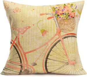 Pillow Bicycle Flower Pillowcase Decorative Retro Color Cover Suitable For Sofa Spring And Summer Home Decoration