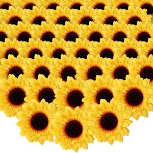 Decorative Flowers 30pcs 3.5" Artificial Silk Yellow Sunflower Heads Fabric Floral For Baby Shower Home Decoration Wedding Decor